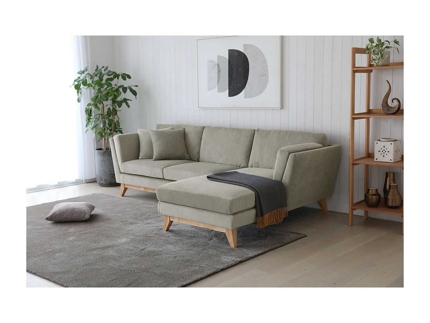 Canapé scandinave 3 places velours côtelé gris NORDEN