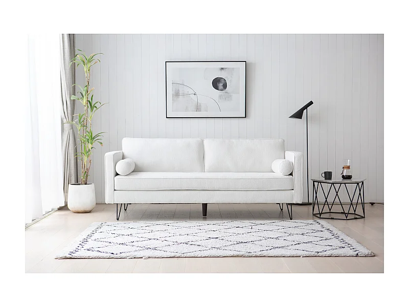 Sofá de 3 lugares em bouclé branco com pés de metal CLOUD - Design nórdico, confortável e moderno