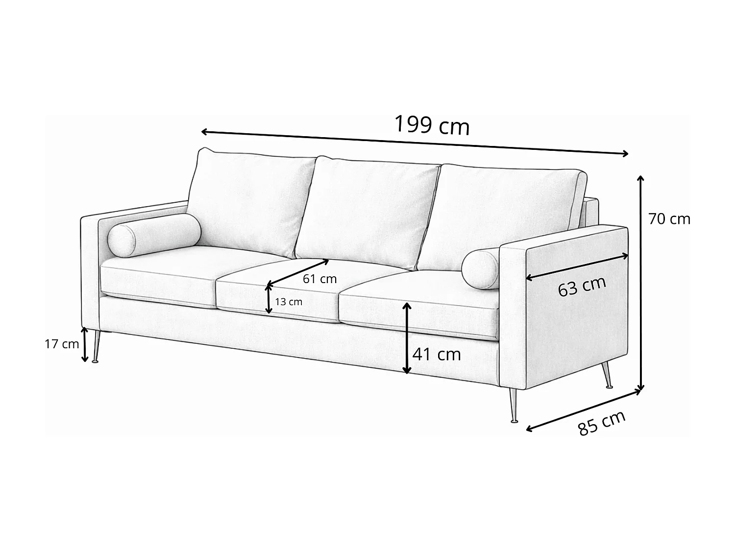 3-Sitzer-Sofa mit Metallfüßen, weiß CLOUD