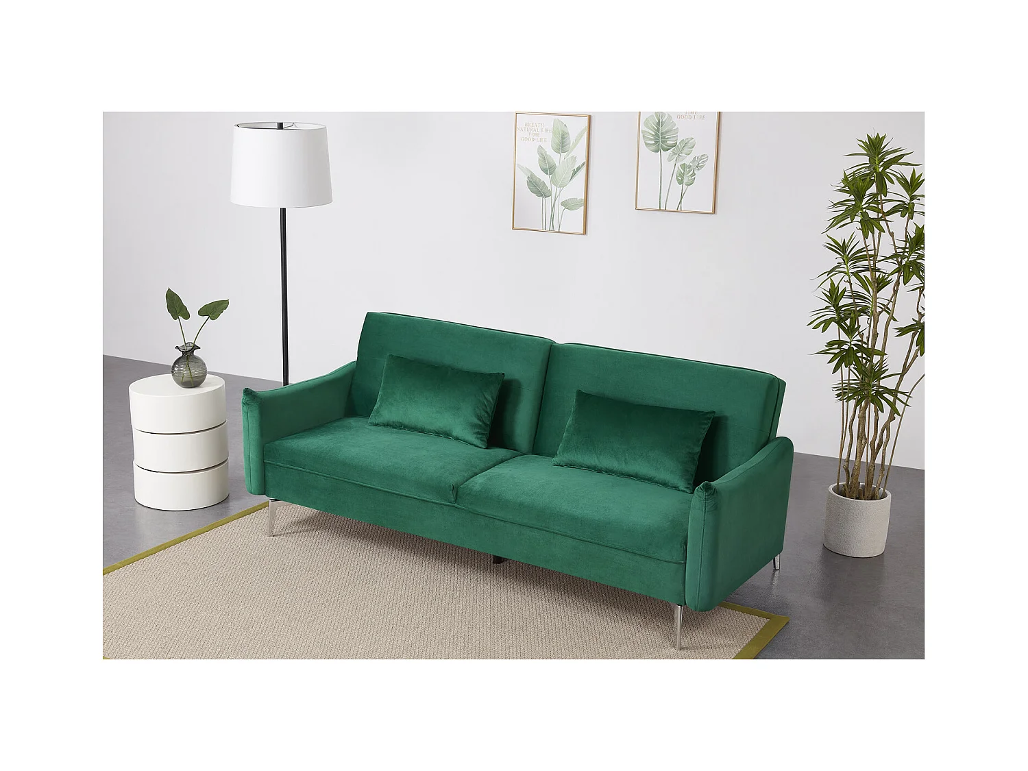 Canapé design convertible 3 places en velours vert BETTY