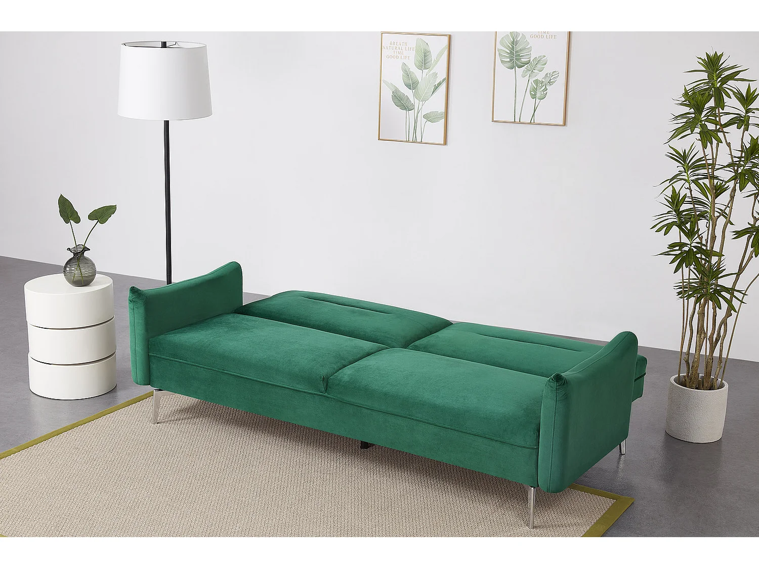 Canapé design convertible 3 places en velours vert BETTY