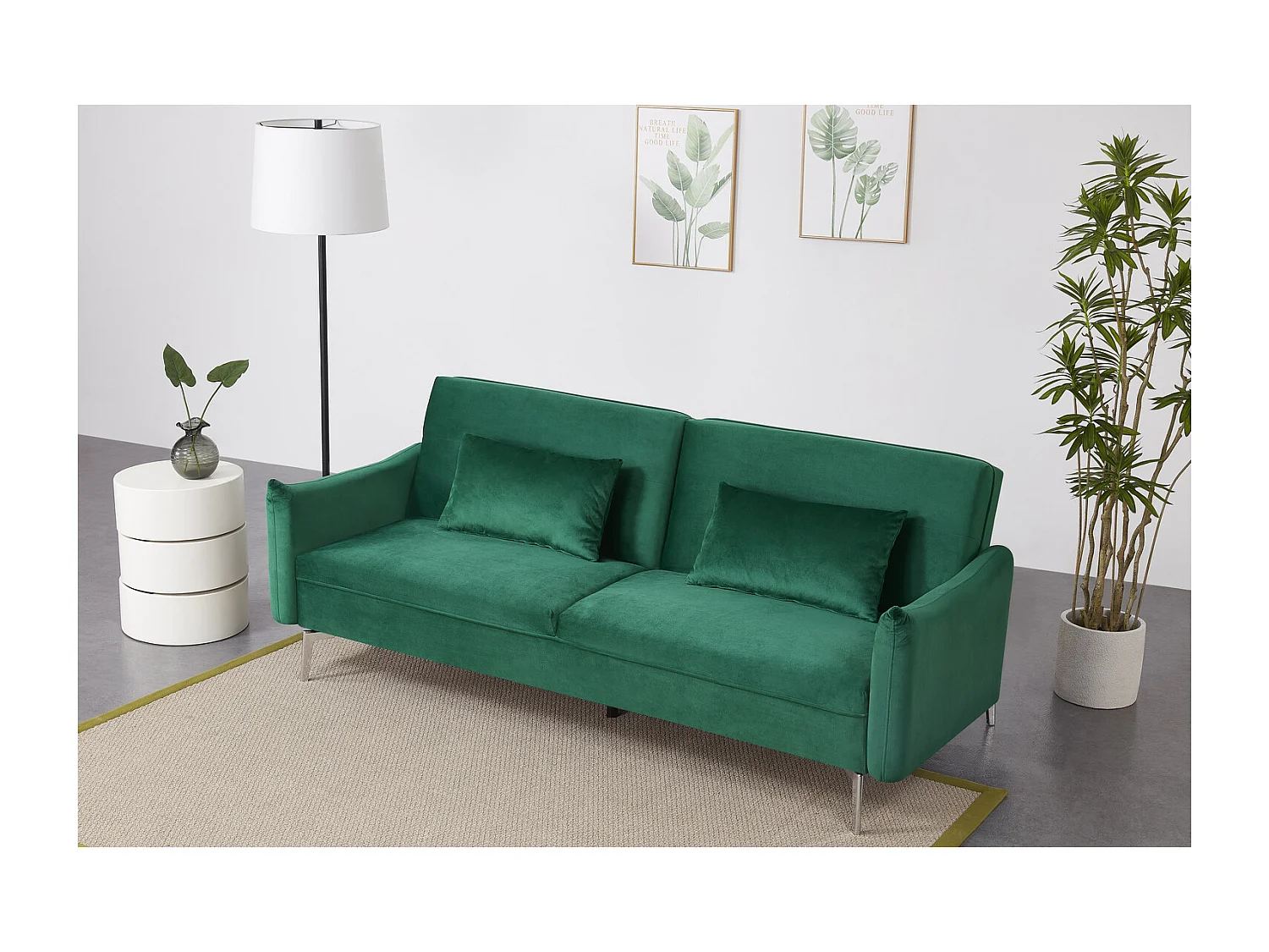 Canapé design convertible 3 places en velours vert BETTY