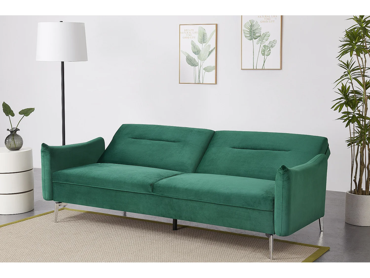 Canapé design convertible 3 places en velours vert BETTY