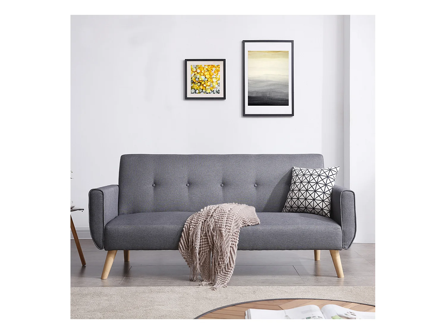 Scandinavische omvormbare 3-zitsbank grijs MALMO - Scandinavische Stijl, Houten Poten, Omvormbaar tot Bed