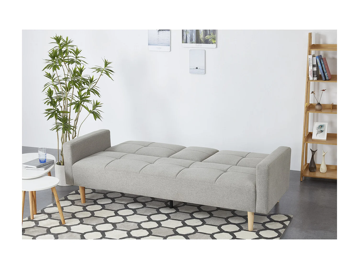 Canapé convertible 3 places en tissu gris OSLO