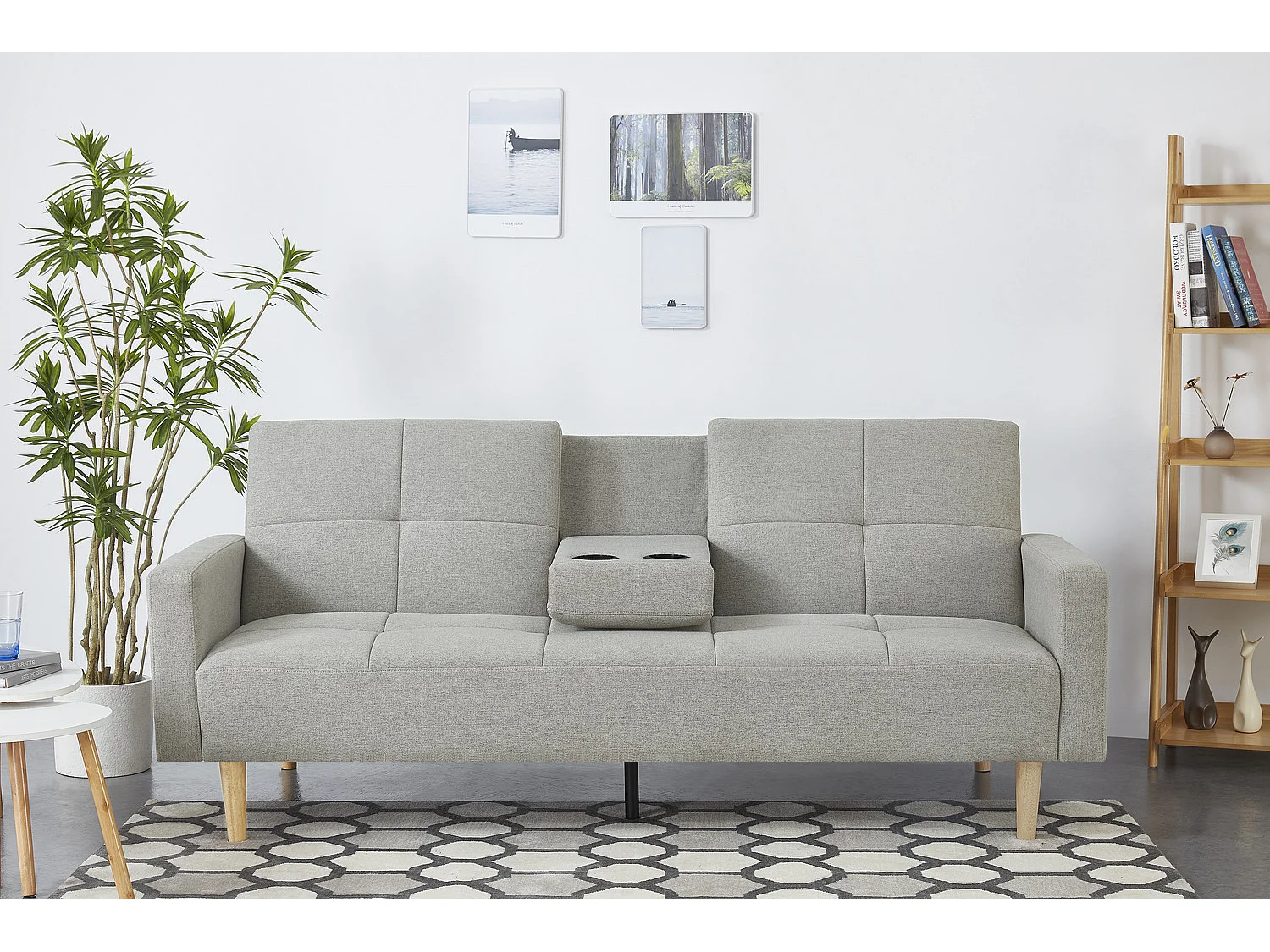 Canapé convertible 3 places en tissu gris OSLO