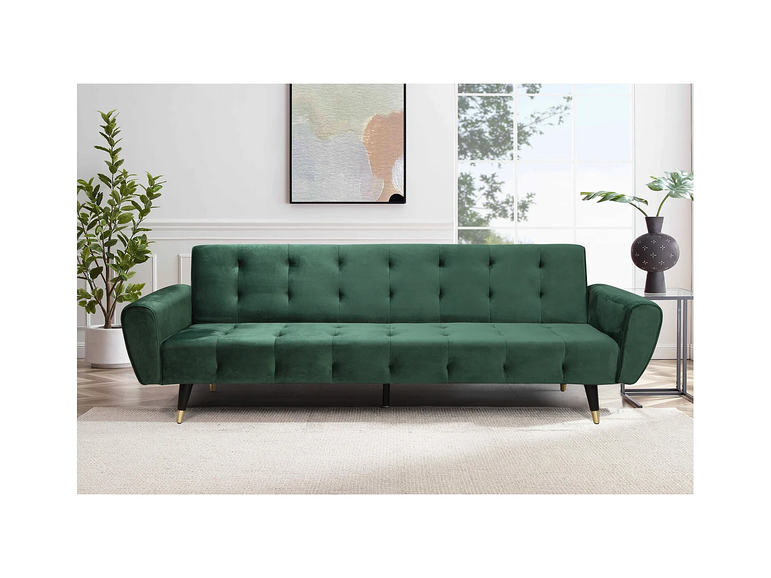 Canapé 3 places velours vert ONTARIO