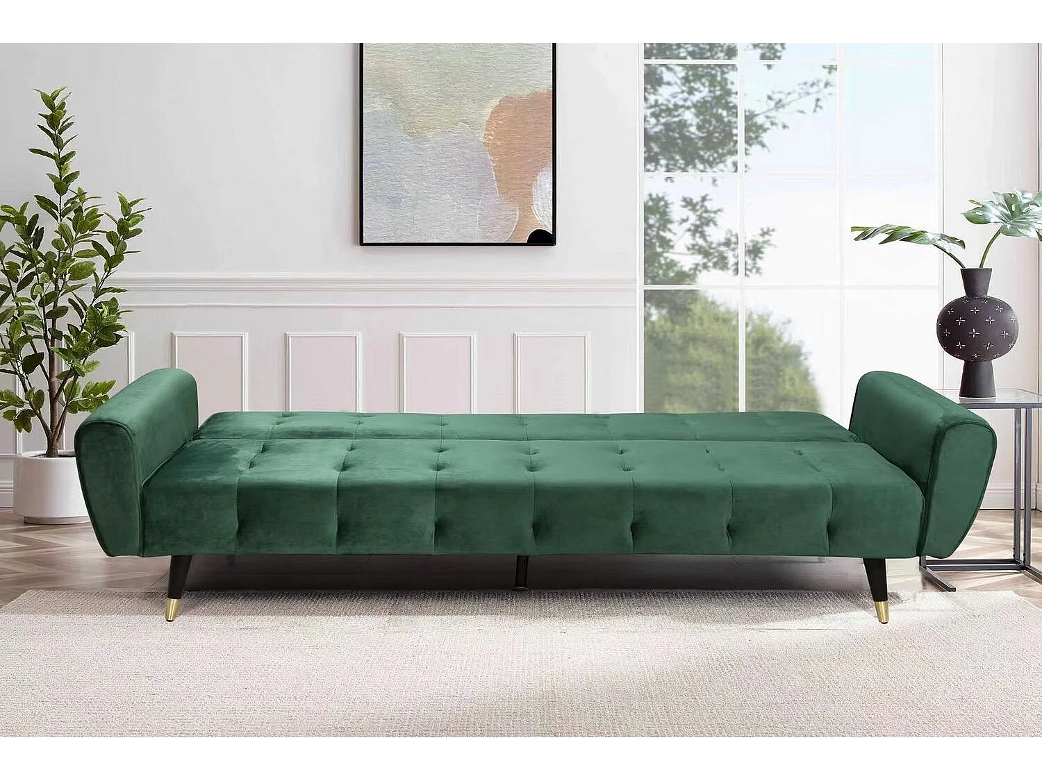 Sofá-Cama Conversível de 3 Lugares em Veludo Verde Ontario Moderno e Confortável