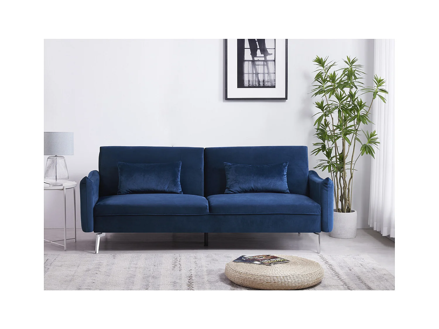 Canapé design convertible 3 places en velours bleu BETTY