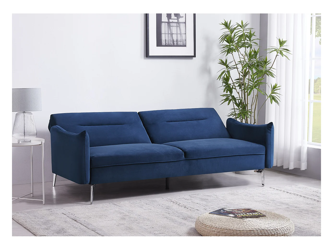 Canapé design convertible 3 places en velours bleu BETTY