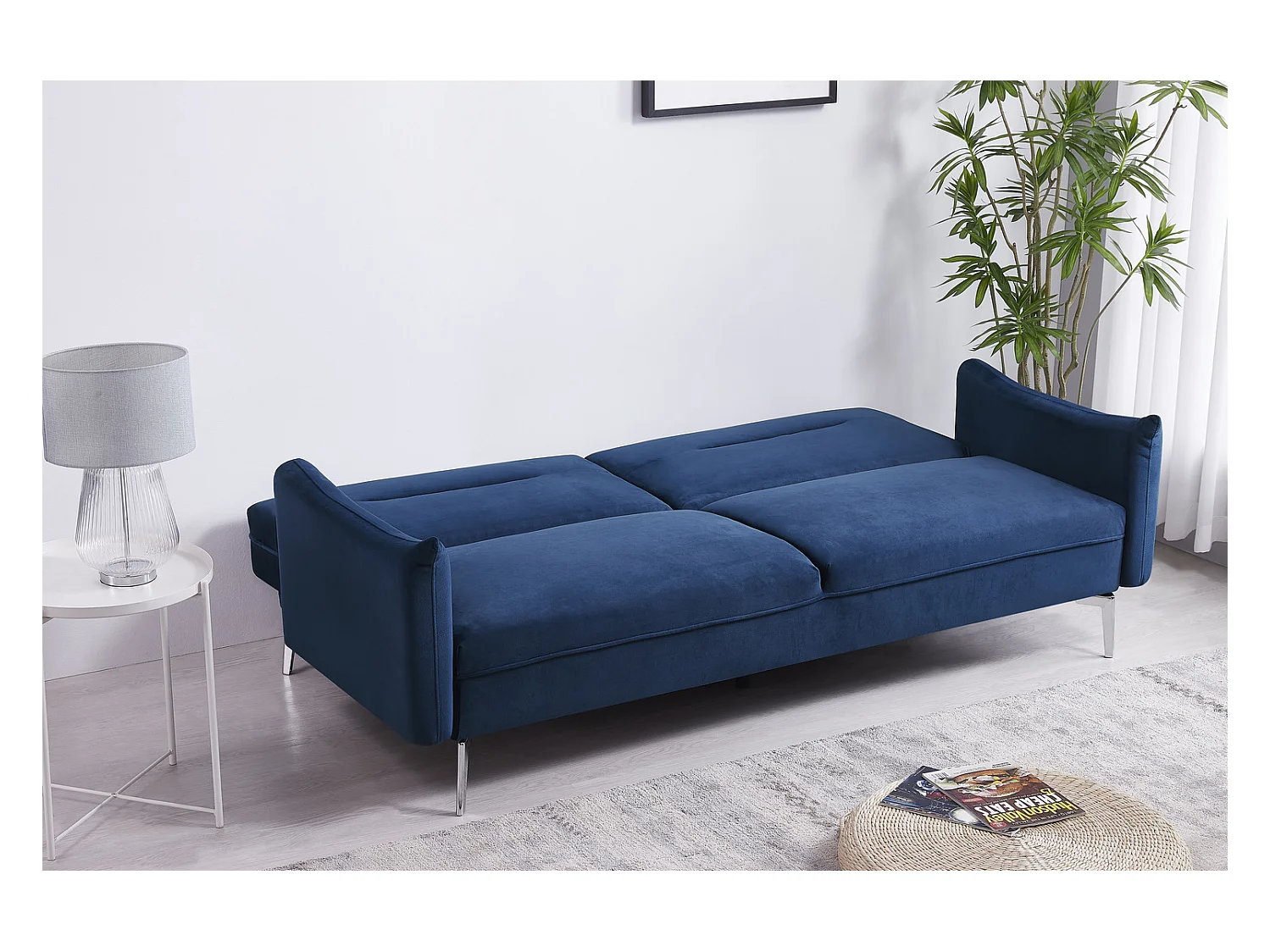 Canapé design convertible 3 places en velours bleu BETTY