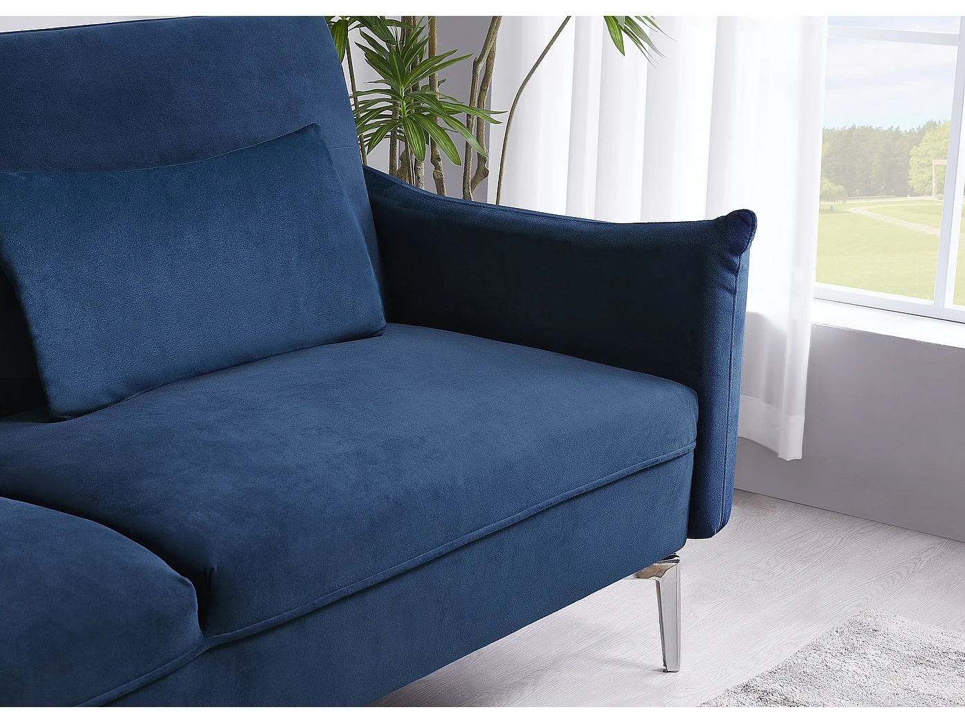 Canapé design convertible 3 places en velours bleu BETTY