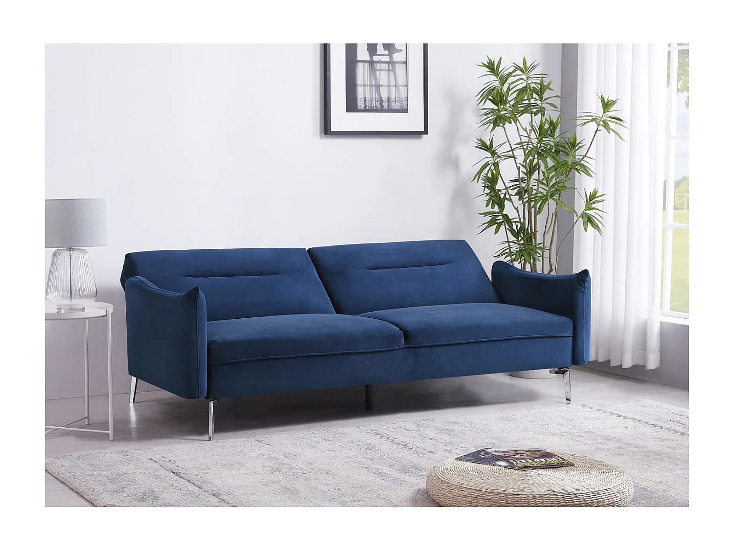 Canapé design convertible 3 places en velours bleu BETTY