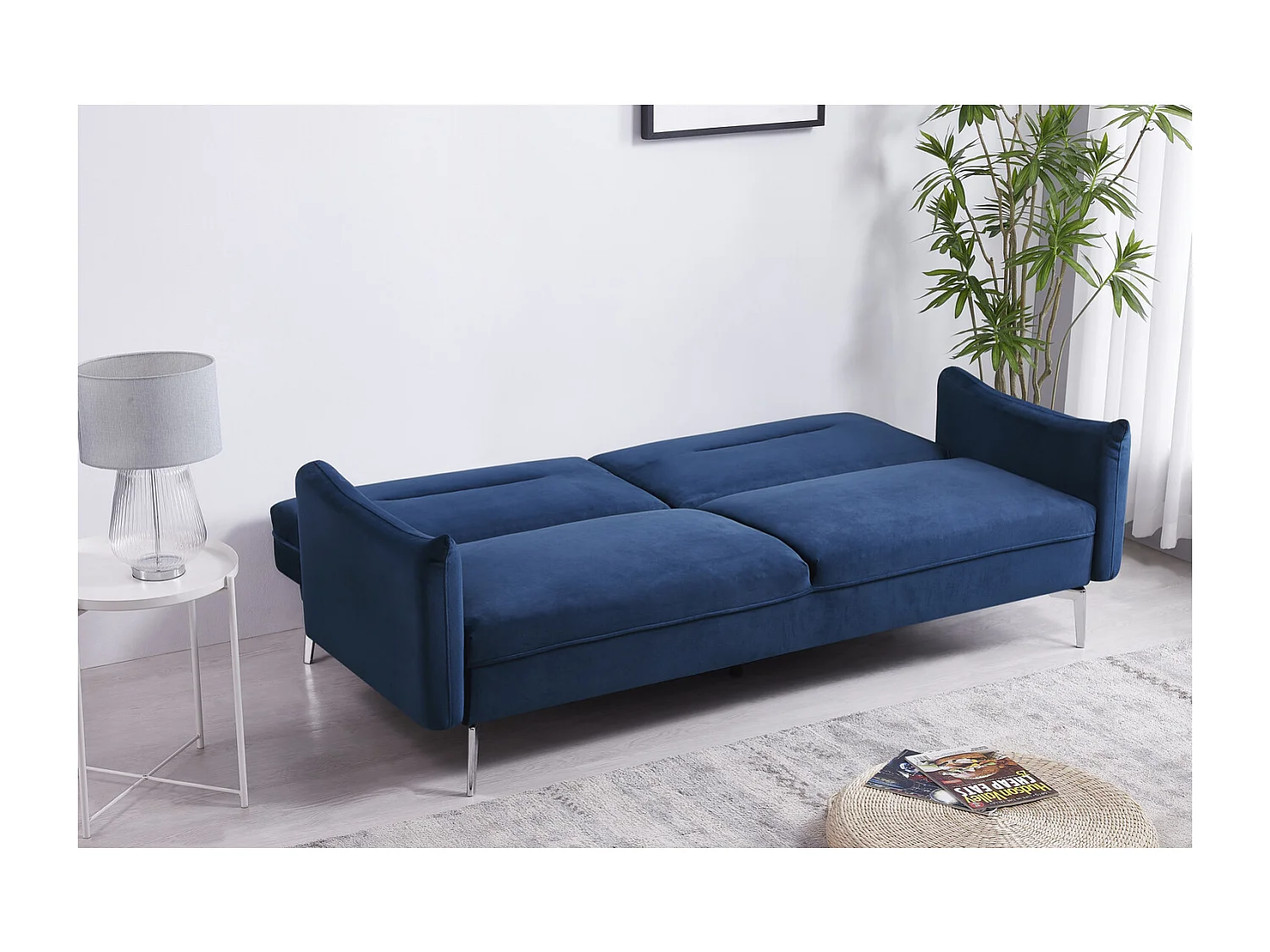 Sofá convertible 3 plazas de terciopelo azul BETTY