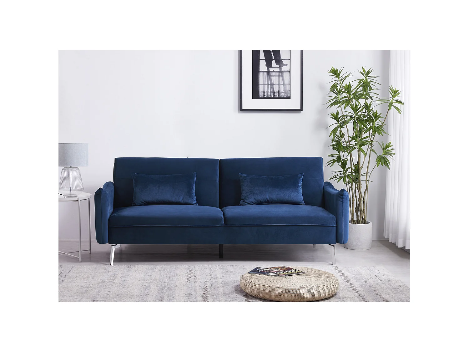 Sofá convertible 3 plazas de terciopelo azul BETTY