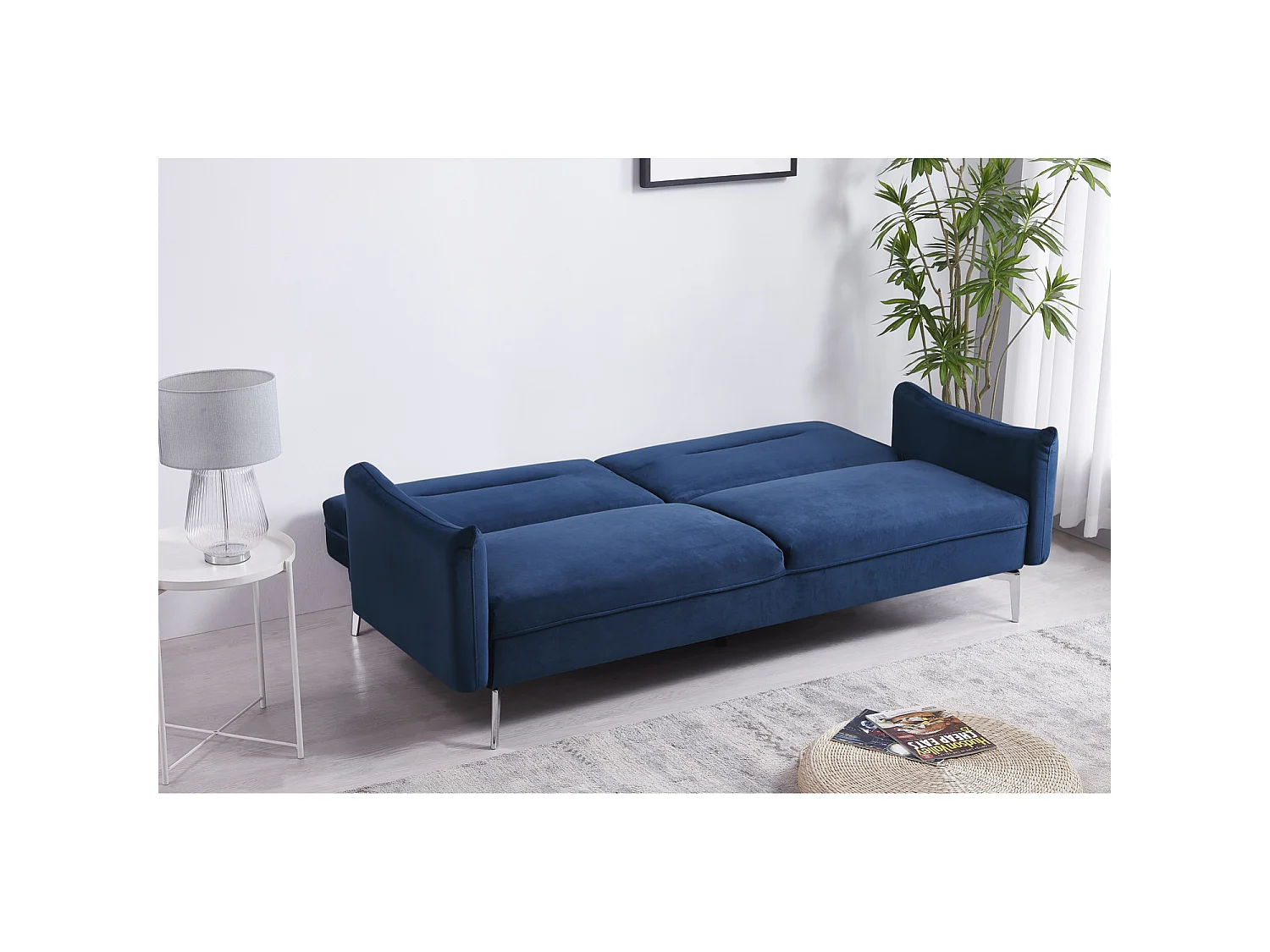 Sofá convertible 3 plazas de terciopelo azul BETTY