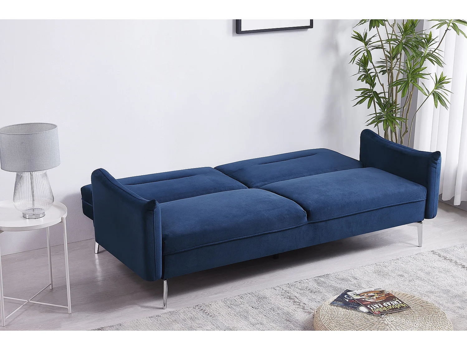 Sofá convertible 3 plazas de terciopelo azul BETTY