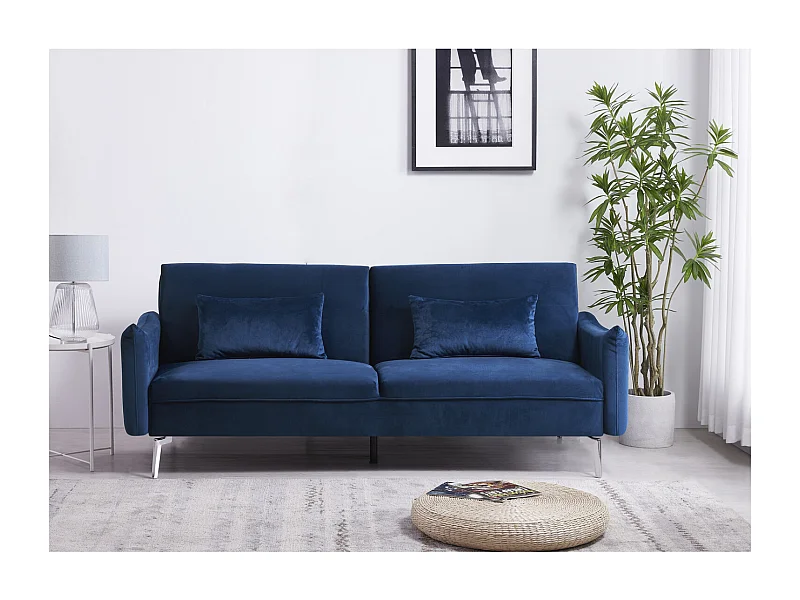 Sofá convertible 3 plazas de terciopelo azul BETTY