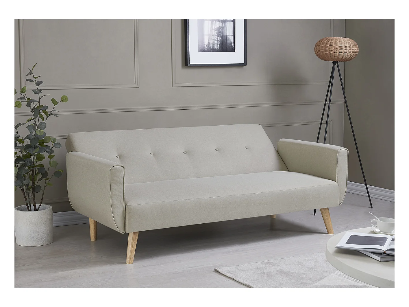 Divano convertibile scandinavo 3 posti in tessuto beige BERLIN