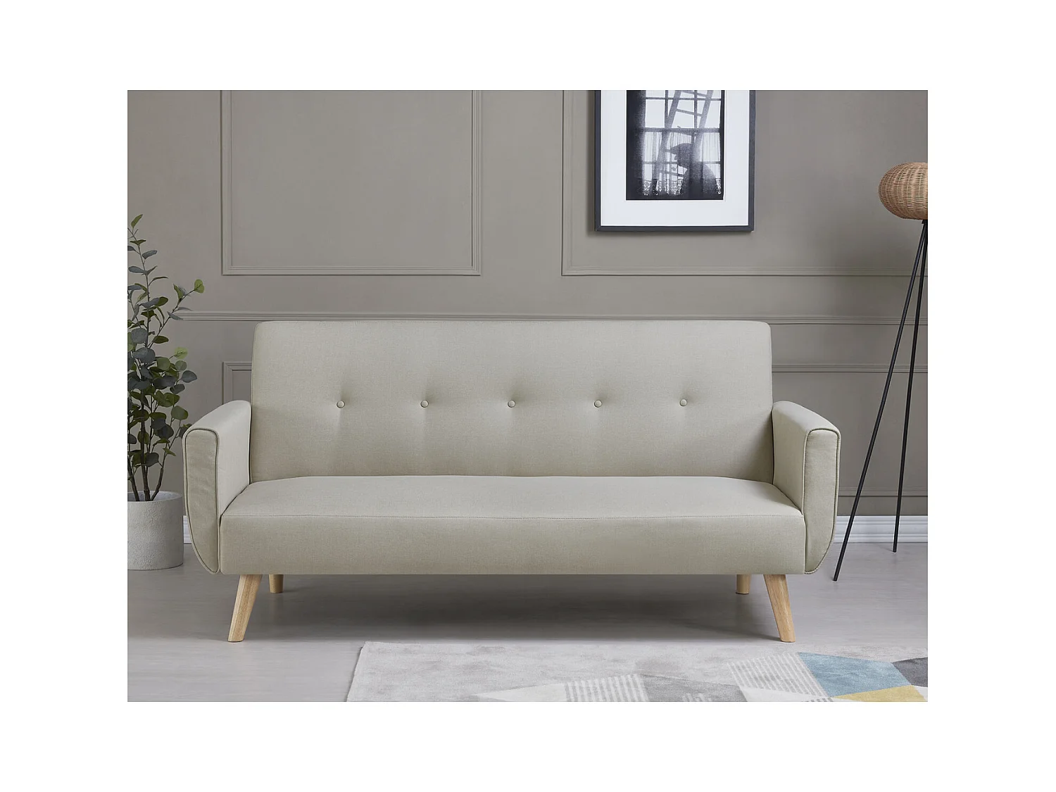 Canapé scandinave convertible 3 places en tissu beige BERLIN