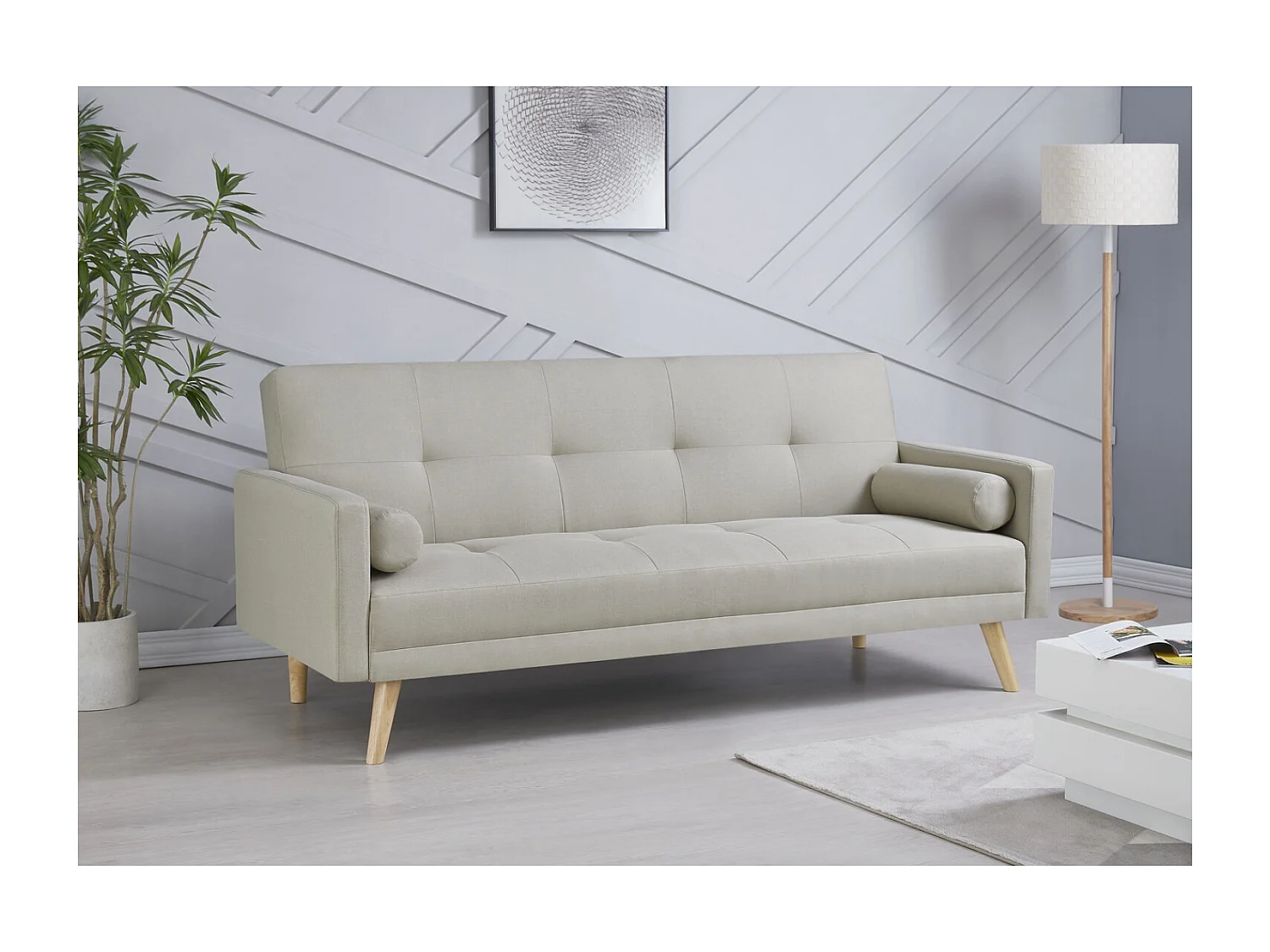 Sofá escandinavo conversível de 3 lugares em tecido bege BERLIM