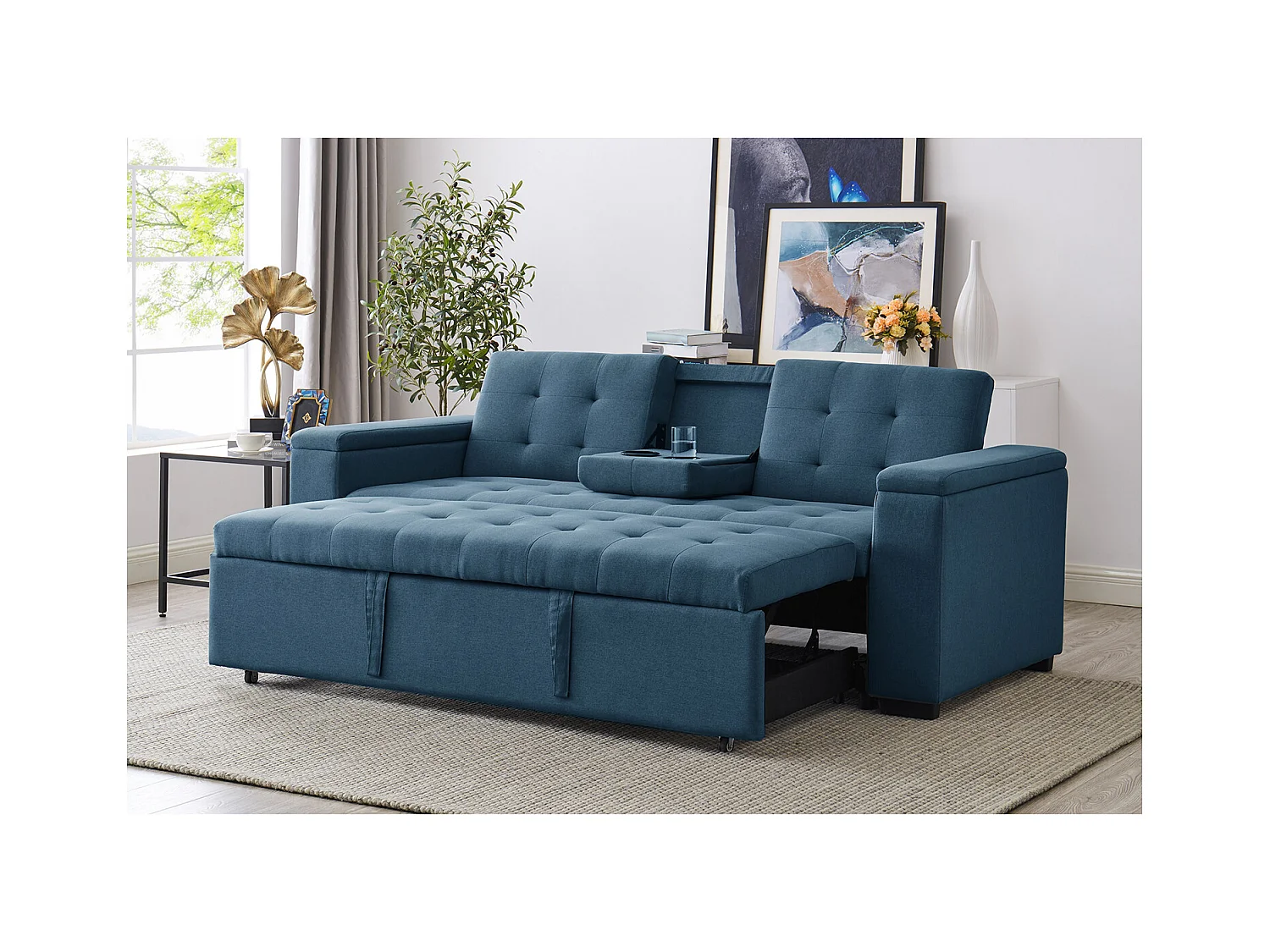 Canapé convertible 3 places en tissu bleu pétrole NOHO