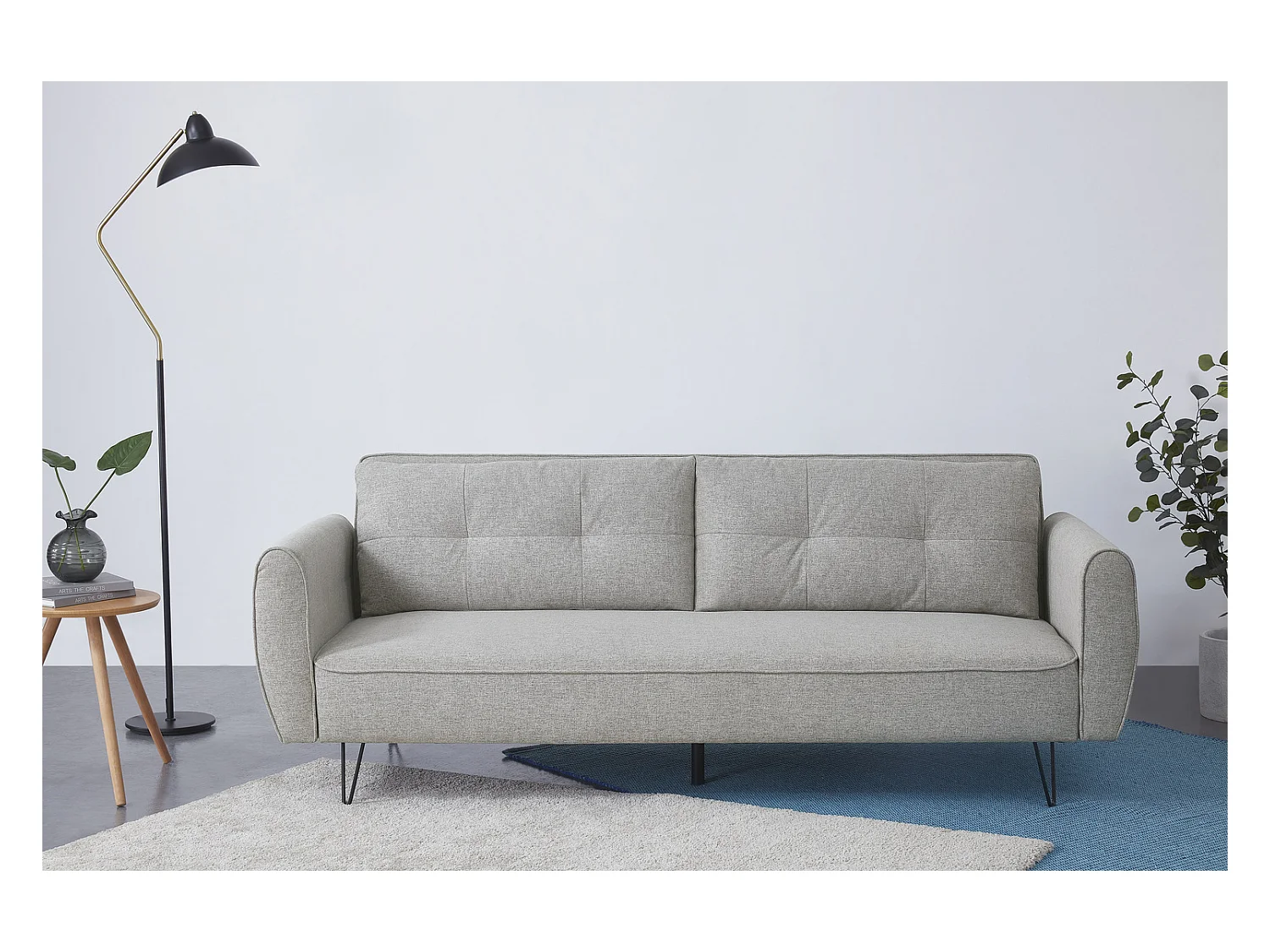 Canapé design convertible 3 places en tissu gris clair SOHO