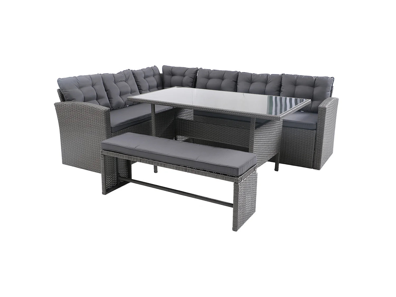 Salon de jardin 8 places en résine anthracite et coussins verts MOOREA