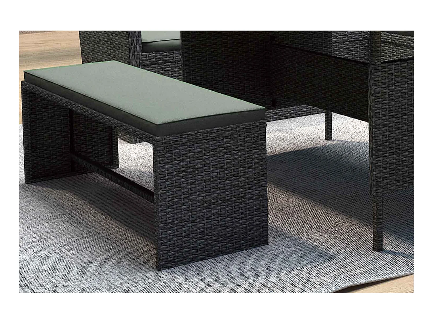 Salon de jardin 8 places en résine anthracite et coussins verts MOOREA