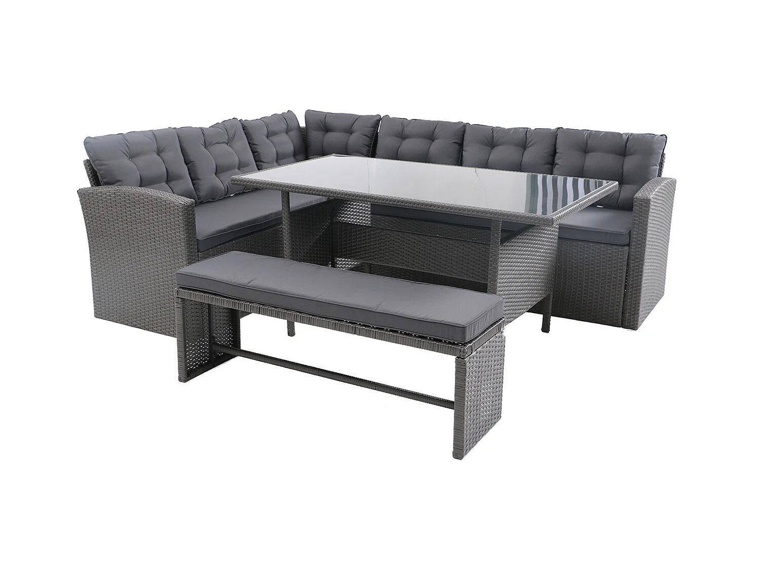 Loungeset voor 8 personen van grijze gevlochten hars MOOREA