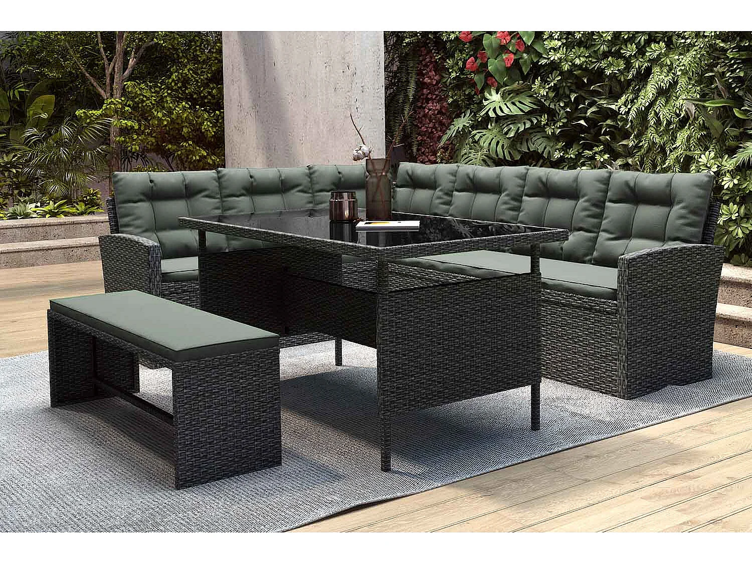 Loungeset voor 8 personen van grijze gevlochten hars MOOREA