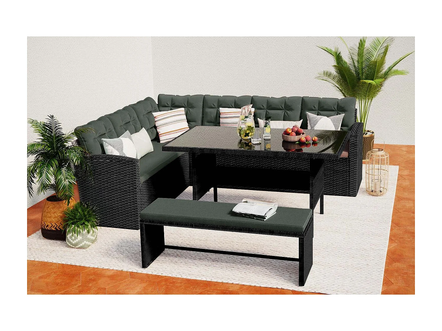 Salotto da giardino 8 posti resina intrecciata grigio scuro MOOREA