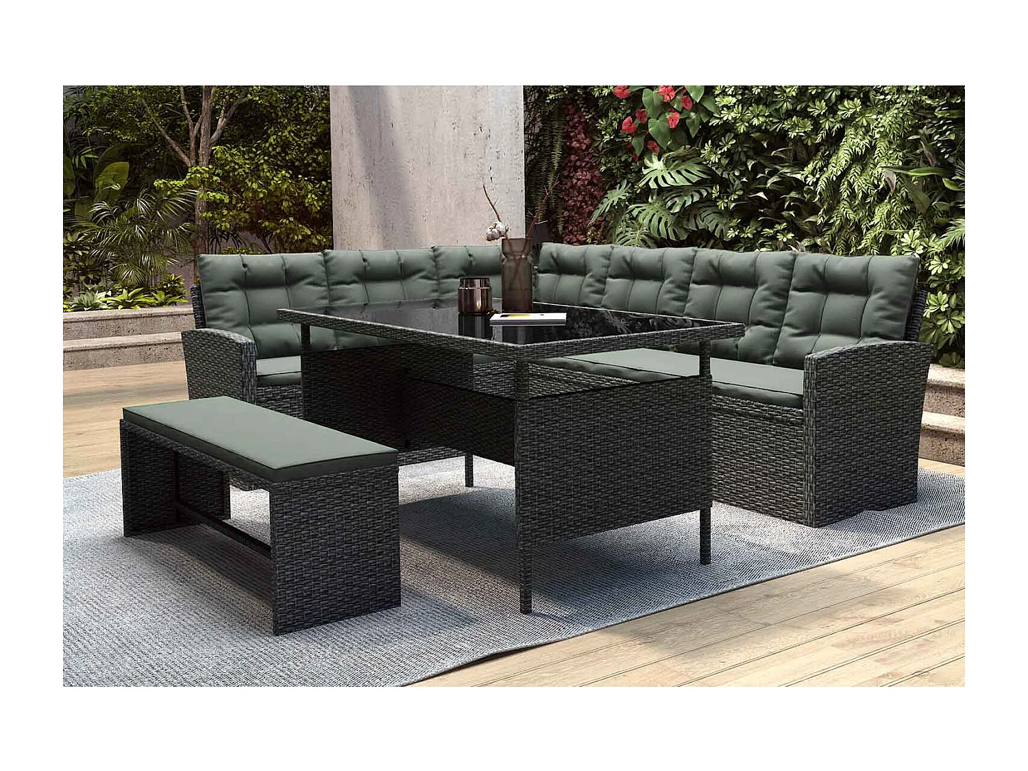 Salotto da giardino 8 posti resina intrecciata grigio scuro MOOREA