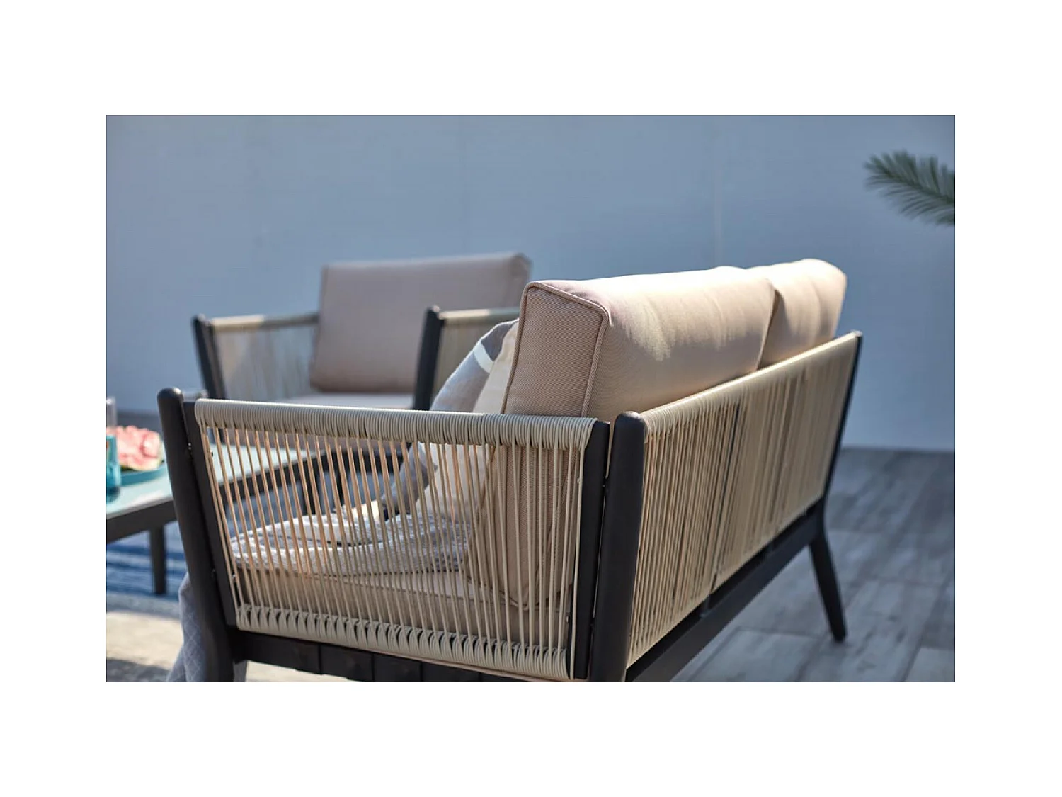 Salon jardin alu et corde écru-noir ANAHMA