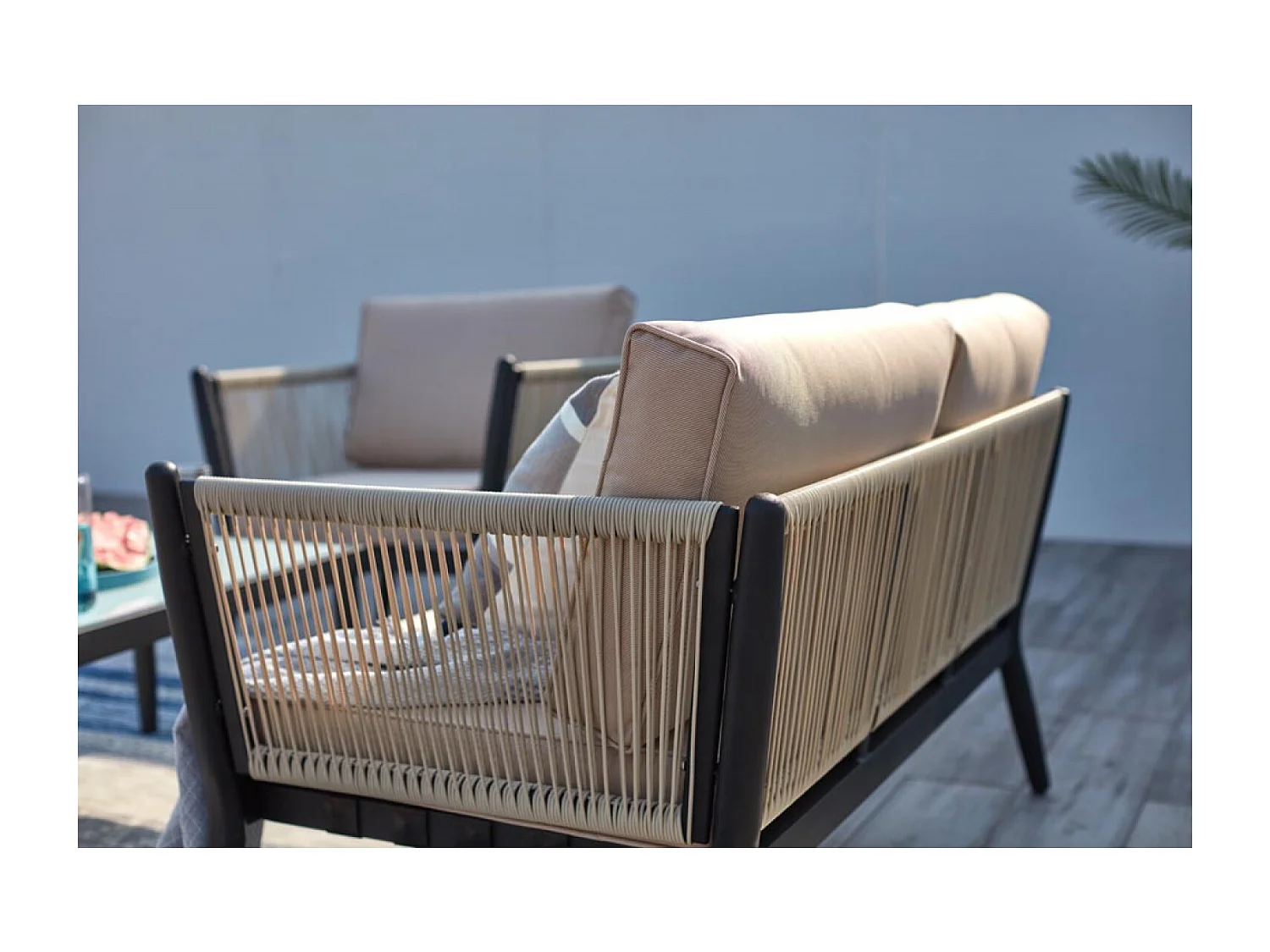 Salon jardin alu et corde écru-noir ANAHMA