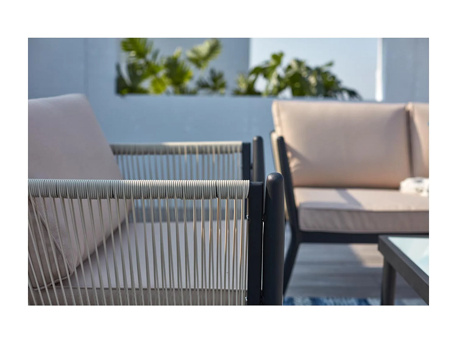 Salon jardin alu et corde écru-noir ANAHMA