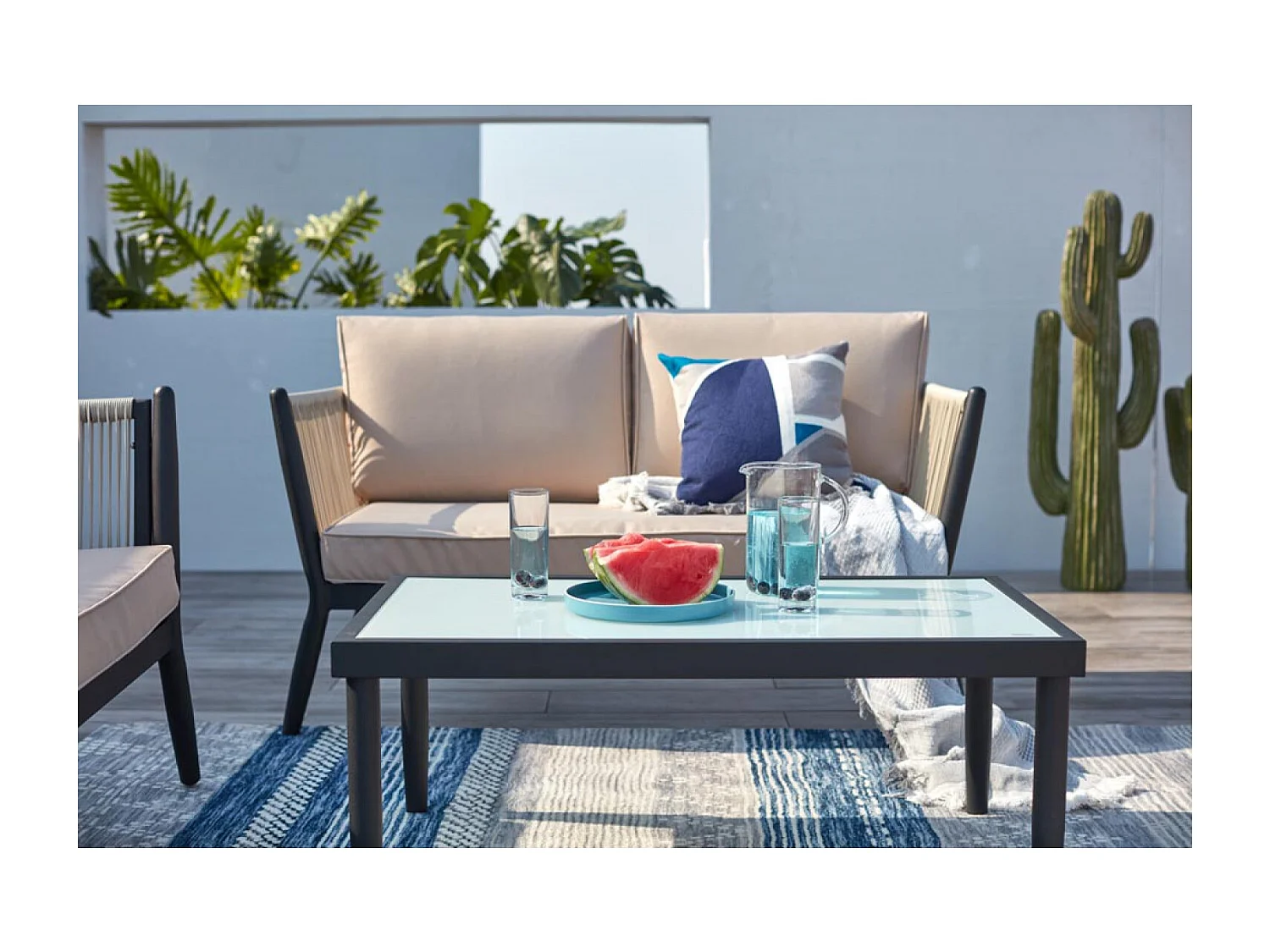 Salon jardin alu et corde écru-noir ANAHMA