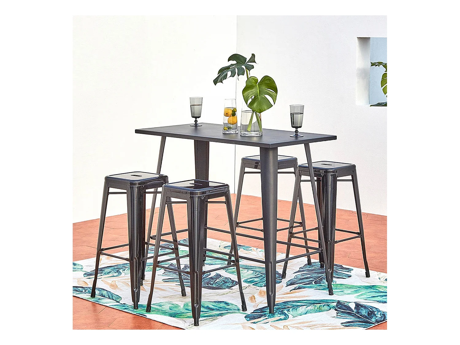 Salon de jardin haut 4 places en métal noir MERIDA