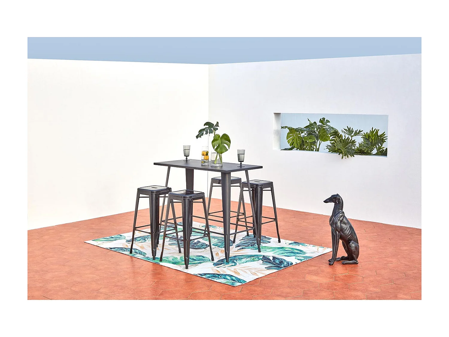 Salon de jardin haut 4 places en métal noir MERIDA