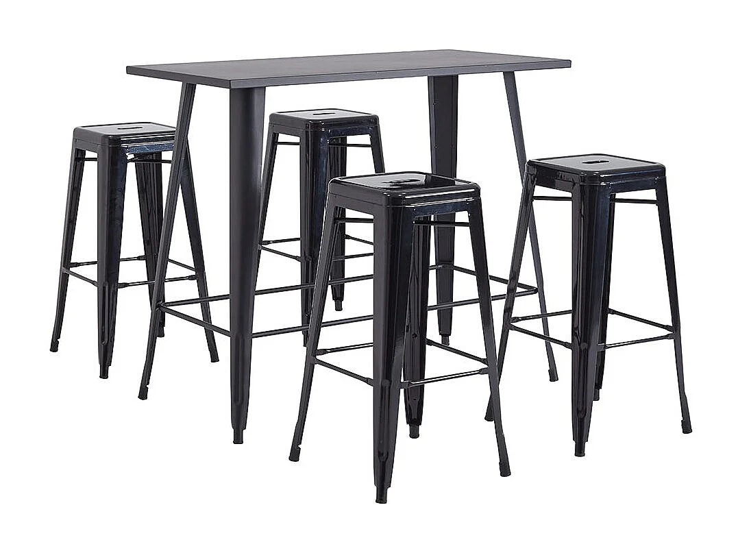 Salon de jardin haut 4 places en métal noir MERIDA