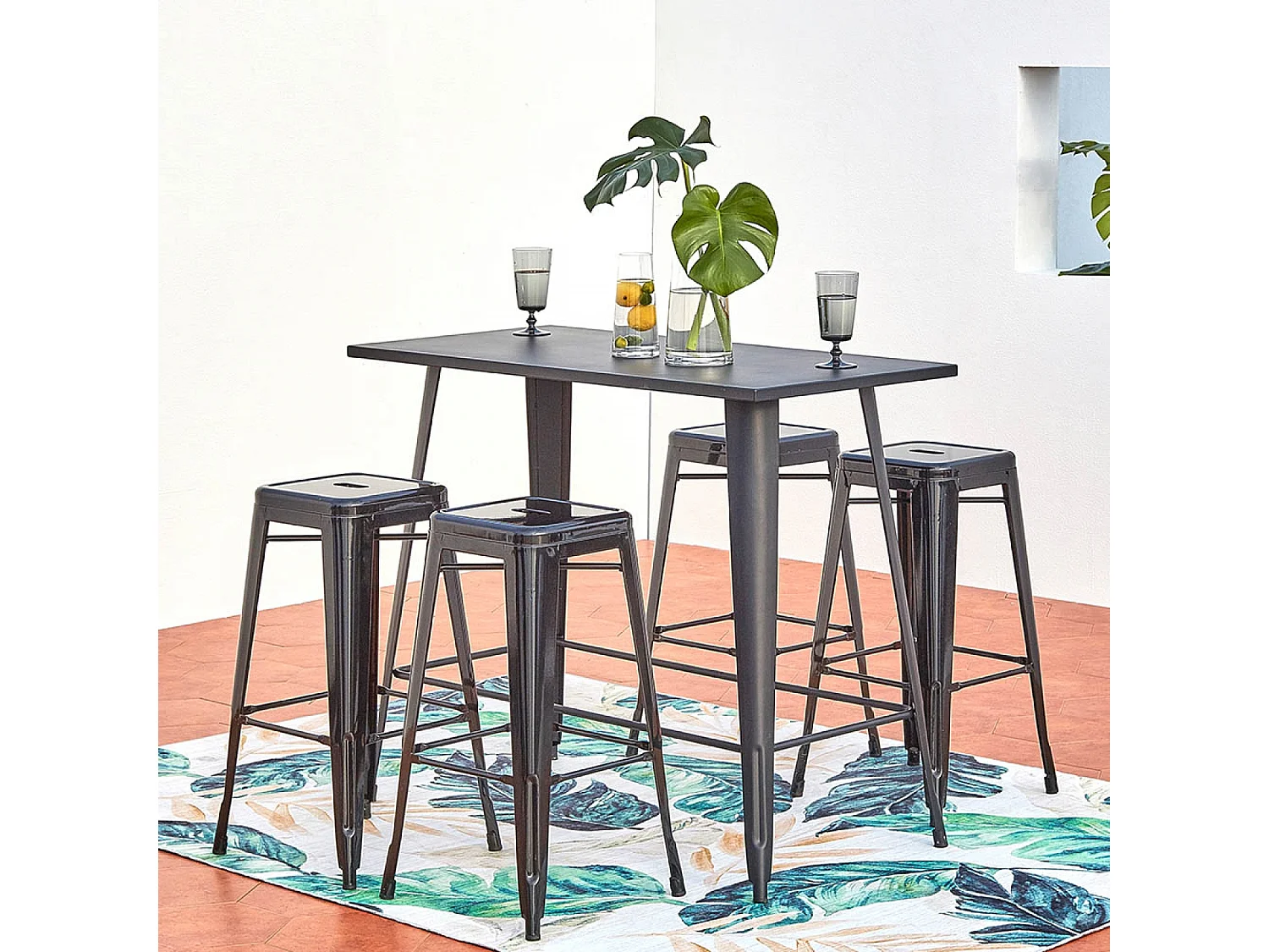 Salon de jardin haut 4 places en métal noir MERIDA