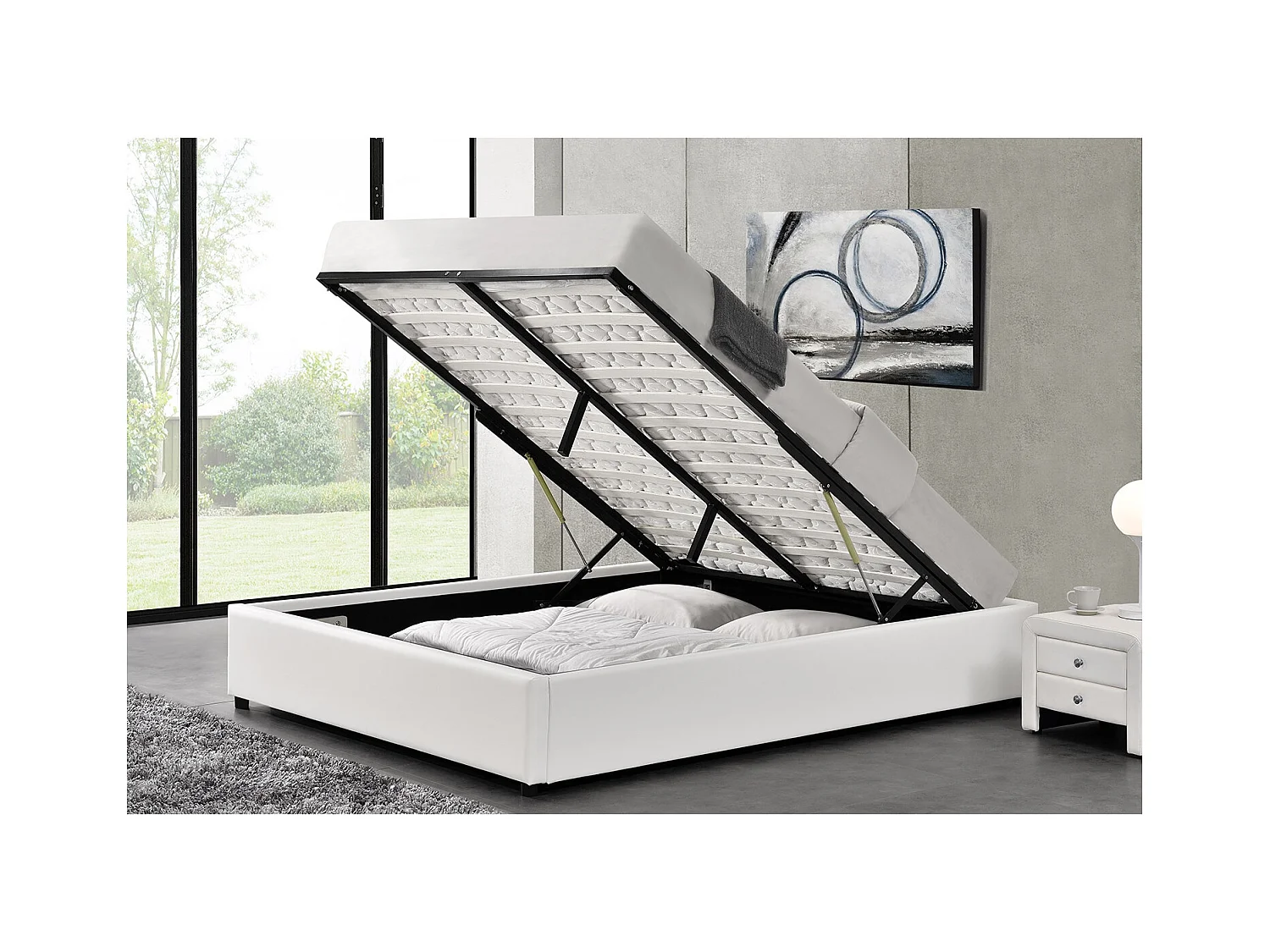 Structure de lit avec coffre 160 x 200 cm blanc KENNINGTON