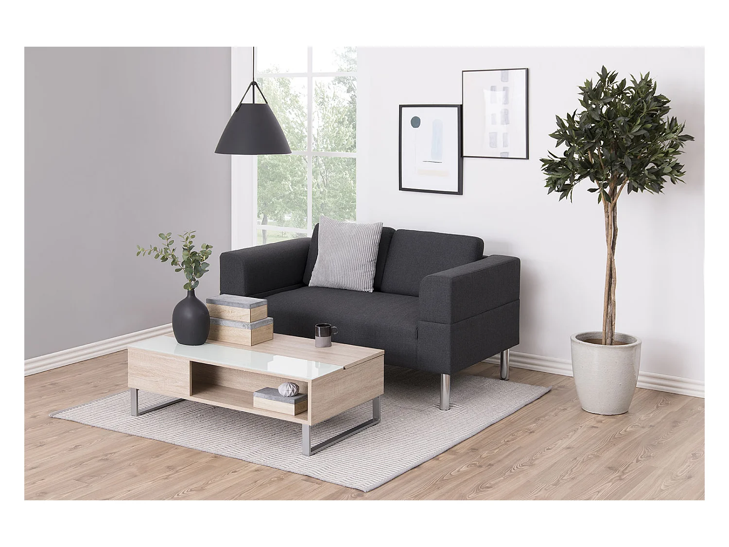 Table basse blanche plateau relevable bois ELA
