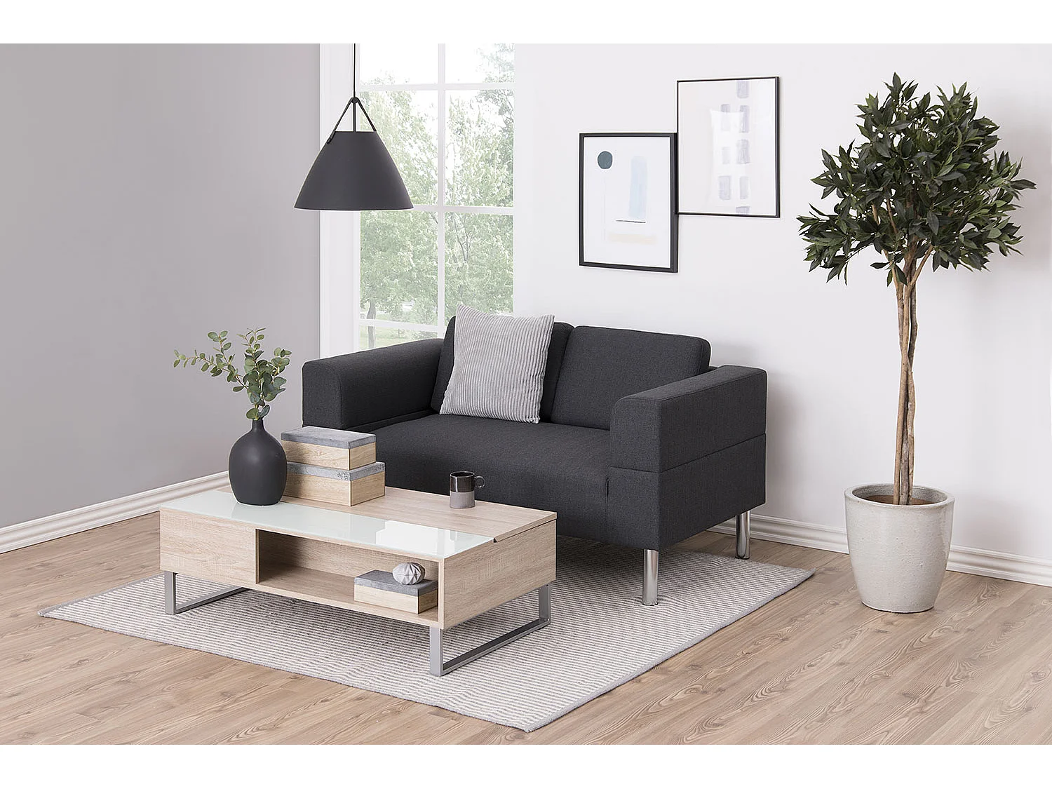 Table basse blanche plateau relevable bois ELA