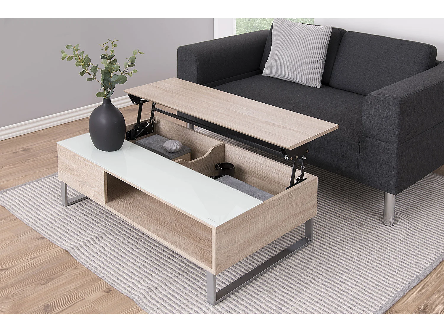 Table basse blanche plateau relevable bois ELA