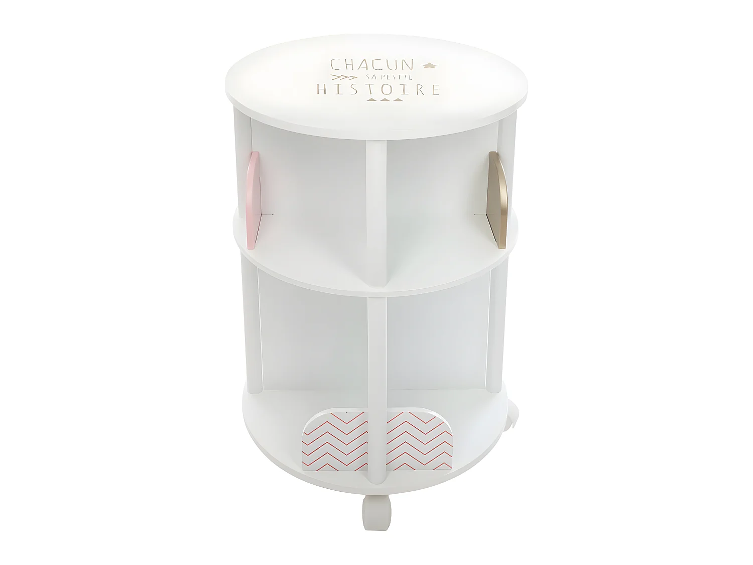 Librería Infantil Redonda 4 Estantes c/Ruedas 40 cm Melamina Blanc/Rosa