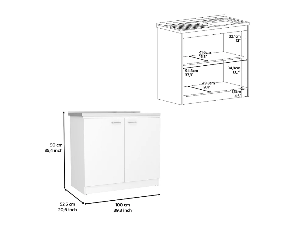 Mueble bajo de Cocina con Fregadero Lucca 100 cm AN X 50 cm P X 90 cm A