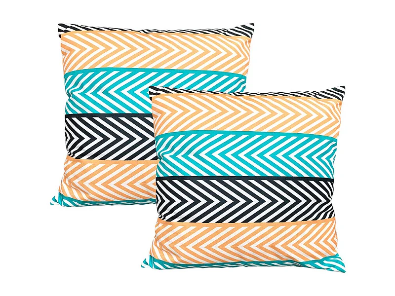 Lot de 2 coussins 45 x 45 cm en tissu motif zig zag bleu orange - ZAG