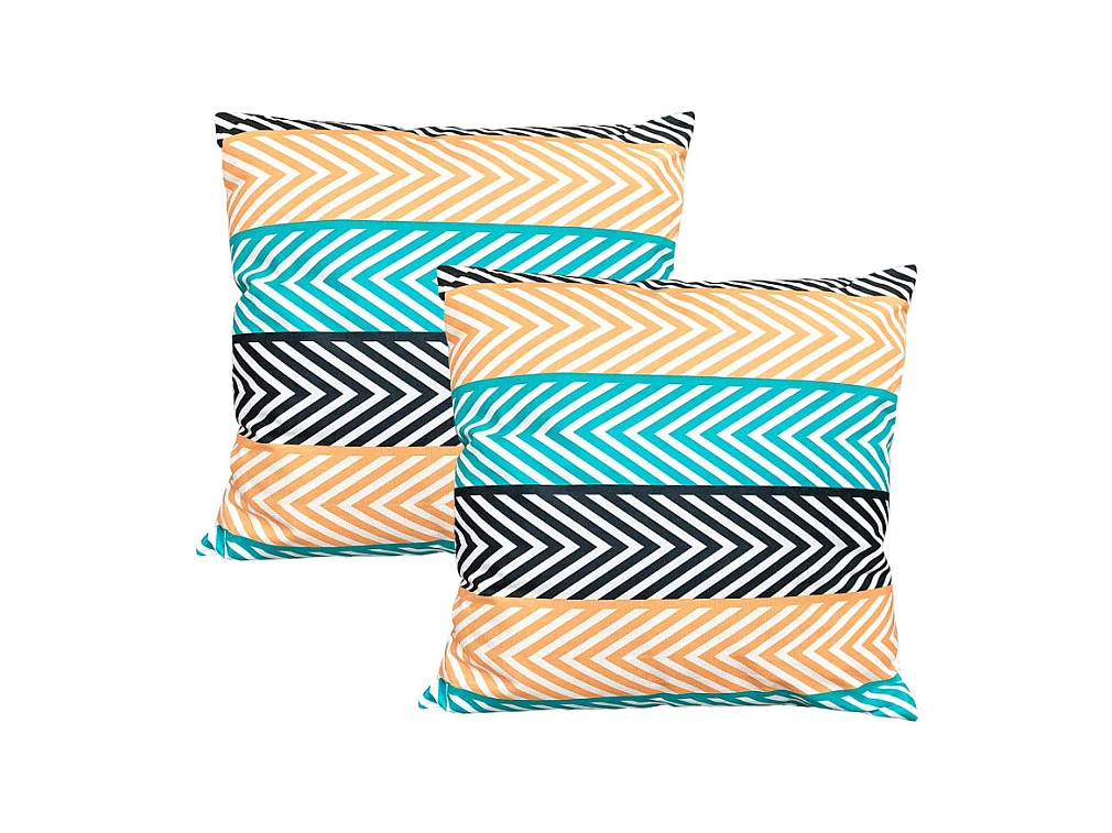 Lot de 2 coussins 45 x 45 cm en tissu motif zig zag bleu orange - ZAG