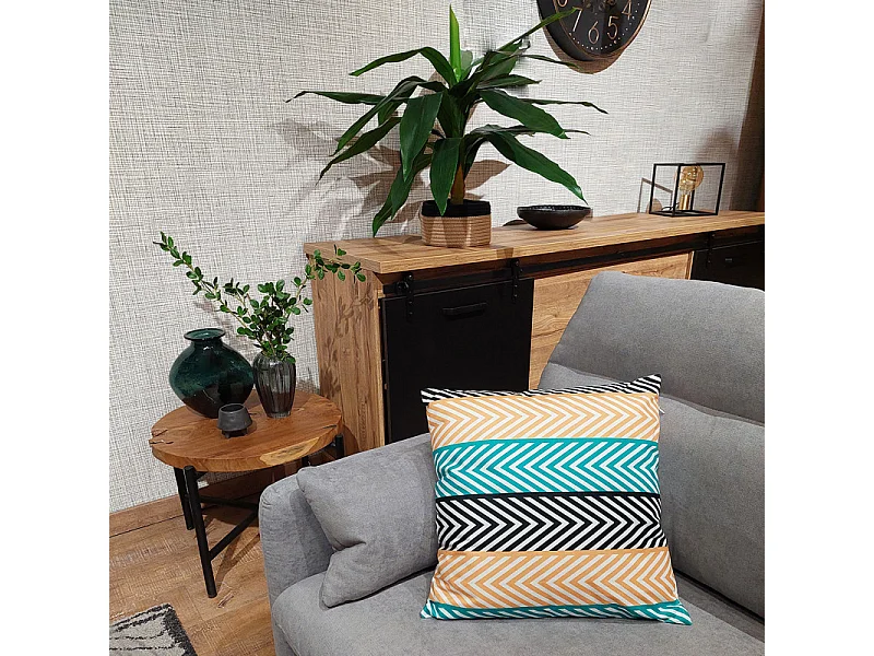 Lot de 2 coussins 45 x 45 cm en tissu motif zig zag bleu orange - ZAG